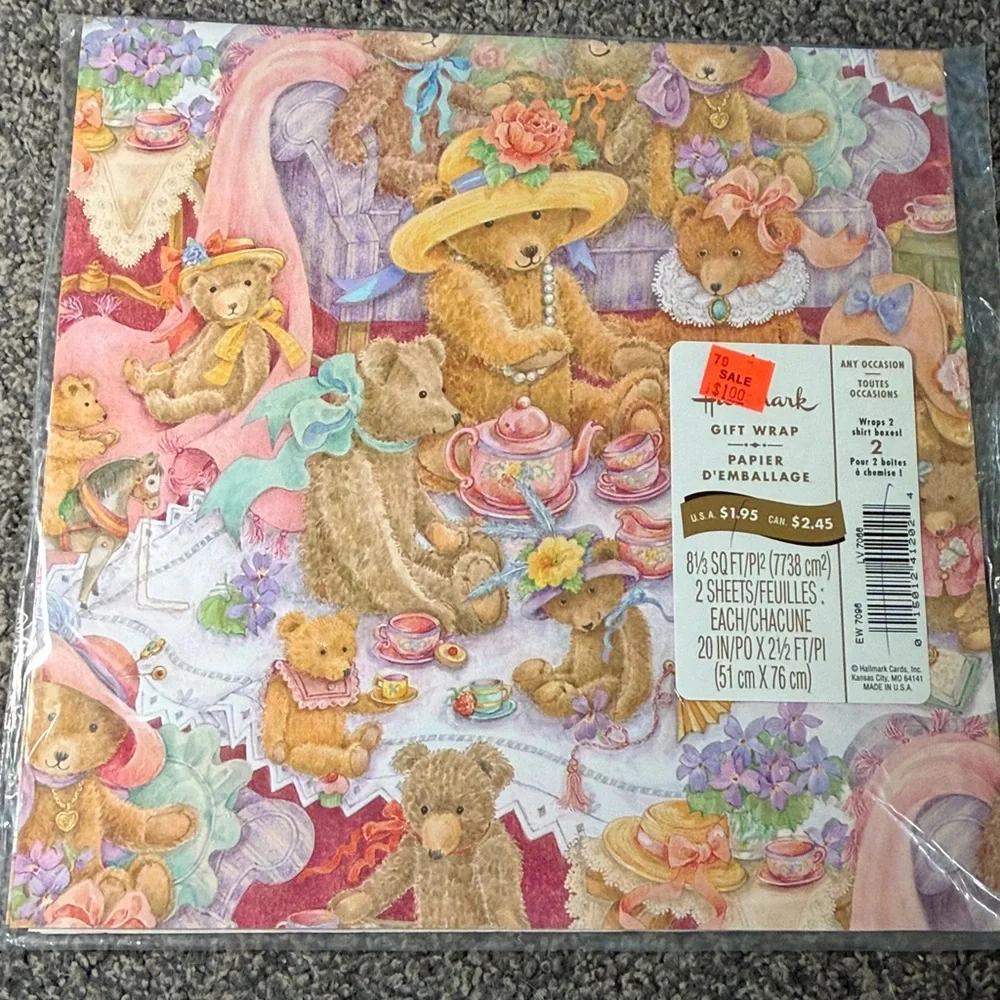 5/$25 VINTAGE Wrapping Paper Bear Tea Party